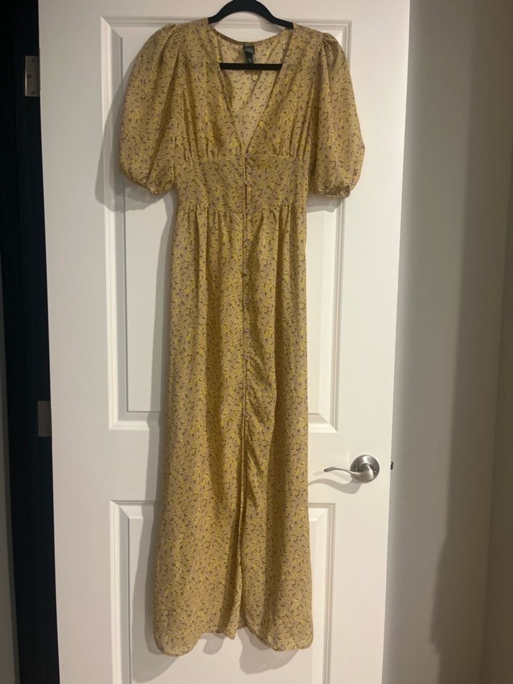 wild fable Yellow Floral Maxi Dress with Puff Sleeves